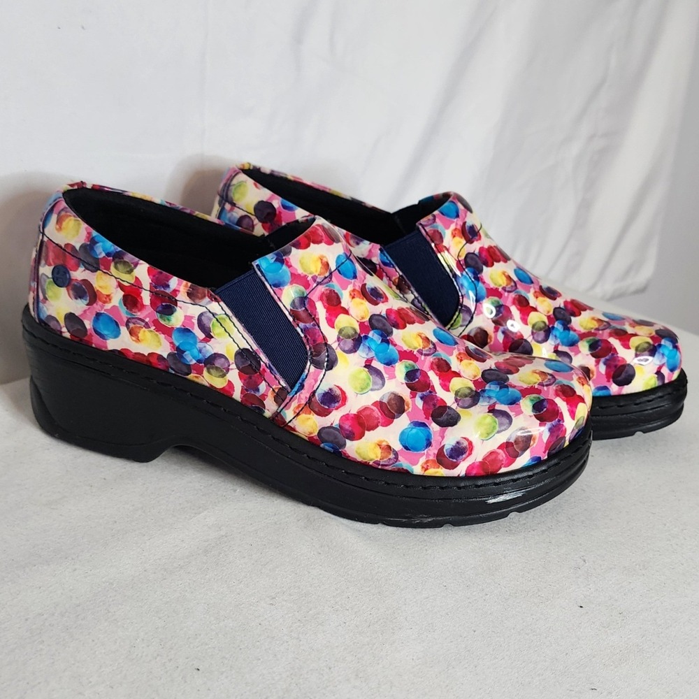 Klogs Naples Multi Color Polka Dot Patent Leather Slip Resistant Clogs Womens 8